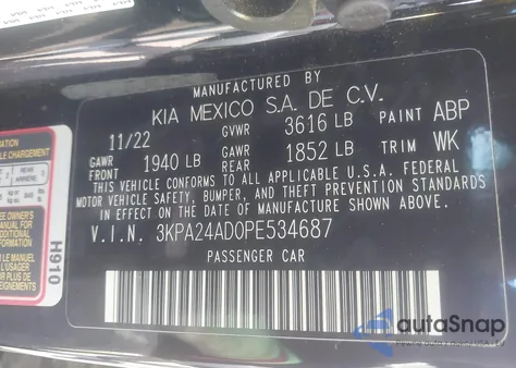2023 Kia Rio S из США, поврежденный, VIN 3KPA24AD0PE534687